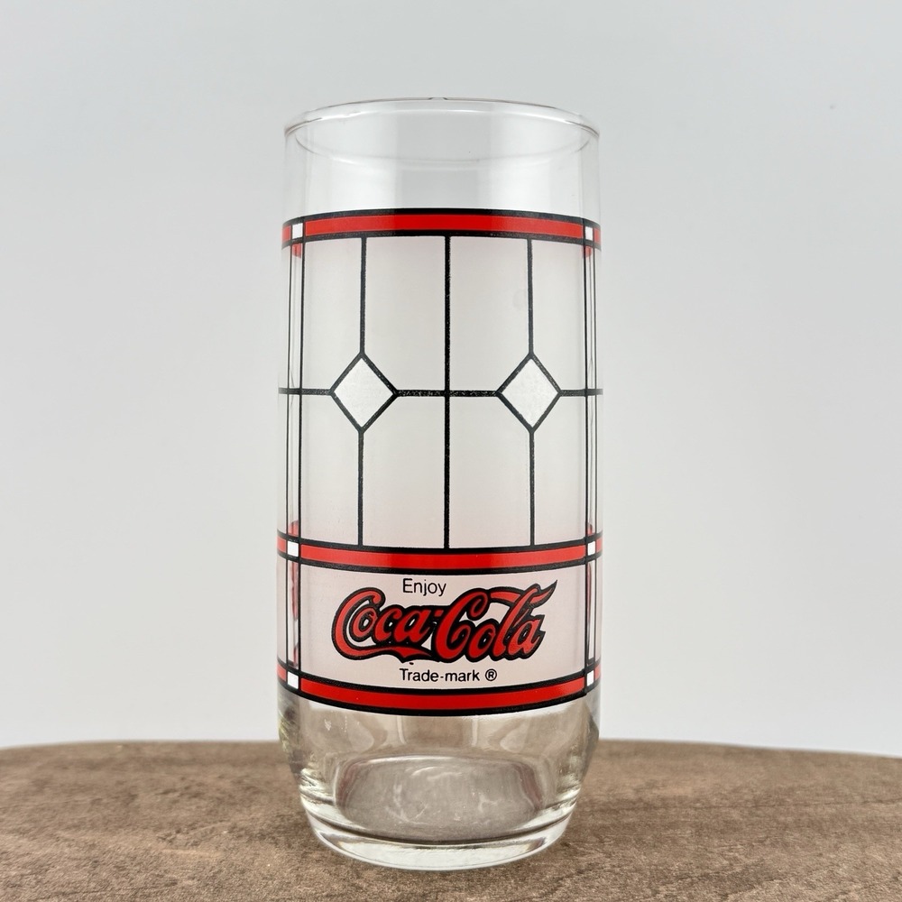 Vintage Coca‎ Cola Glass Frosted Tiffany Style Stain Glass Window Pane Libbey  M